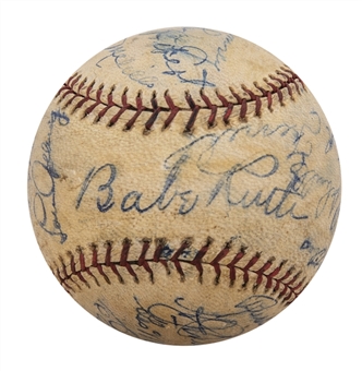 New York Yankees & 1931 St. Louis Browns Multi Signed Baseball With 16 Signatures Including Babe Ruth & Lou Gehrig (JSA)